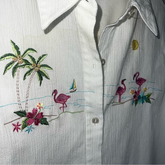 Alfred Dunner Button Down White Shirt Short Sleeves Embroidered Summer Size 12 - Picture 4 of 8